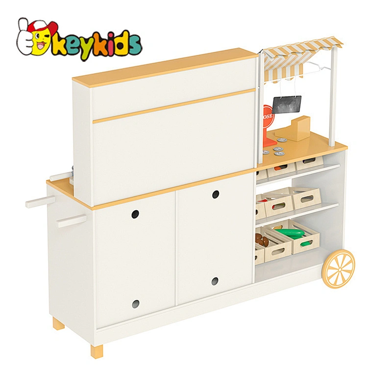2024 New design 2 in 1 combine toy vegetable market wooden play kitchen for children W10C827