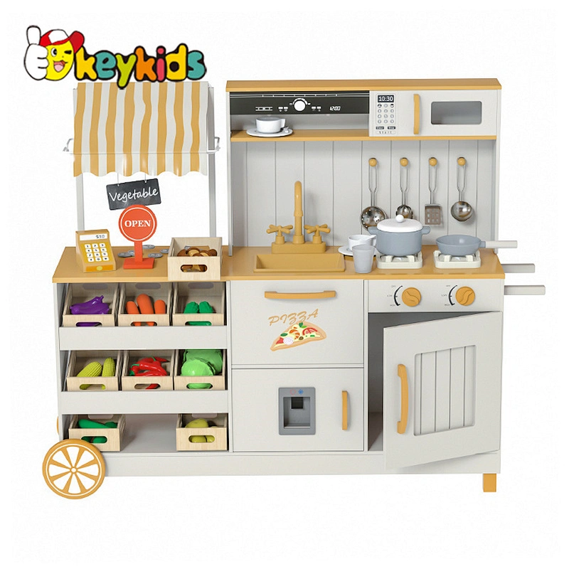 2024 New design 2 in 1 combine toy vegetable market wooden play kitchen for children W10C827