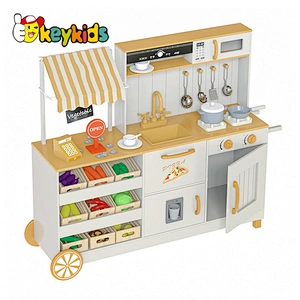 2024 New design 2 in 1 combine toy vegetable market wooden play kitchen for children W10C827