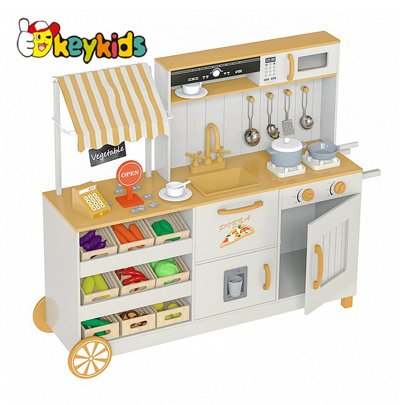 2024 New design 2 in 1 combine toy vegetable market wooden play kitchen for children W10C827