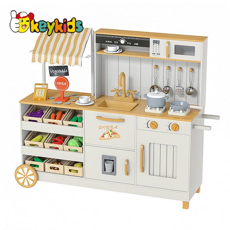 2024 New design 2 in 1 combine toy vegetable market wooden play kitchen for children W10C827