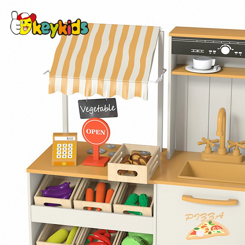 2024 New design 2 in 1 combine toy vegetable market wooden play kitchen for children W10C827